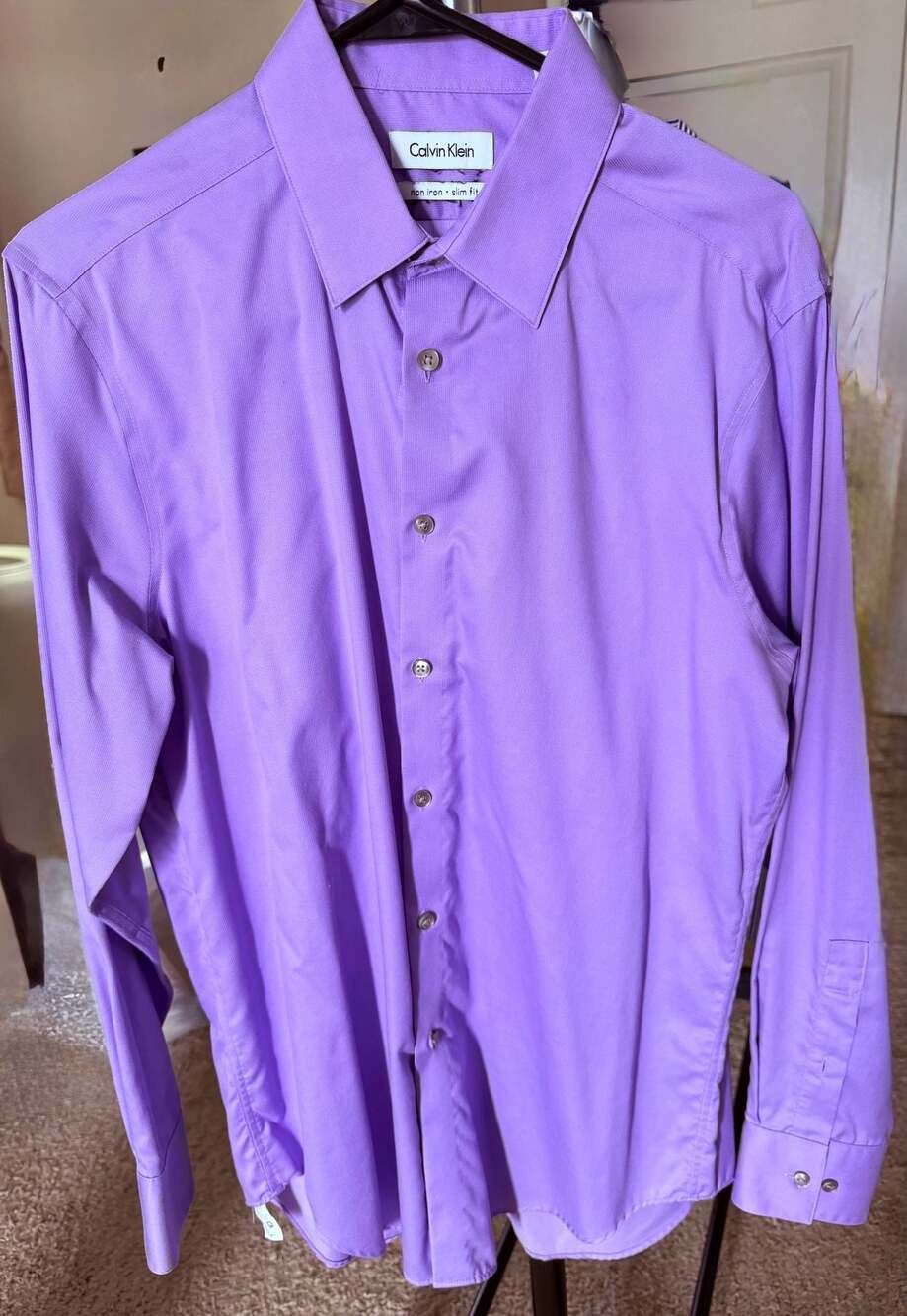 Calvin Klein Men's Non-Iron Slim Fit Purple Dress Shirt